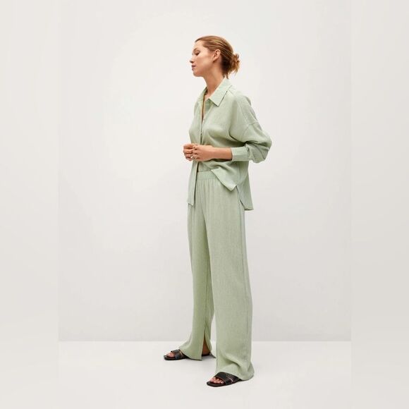 Mango Straight Lyocell Pants Pastel Green - Picture 2 of 12